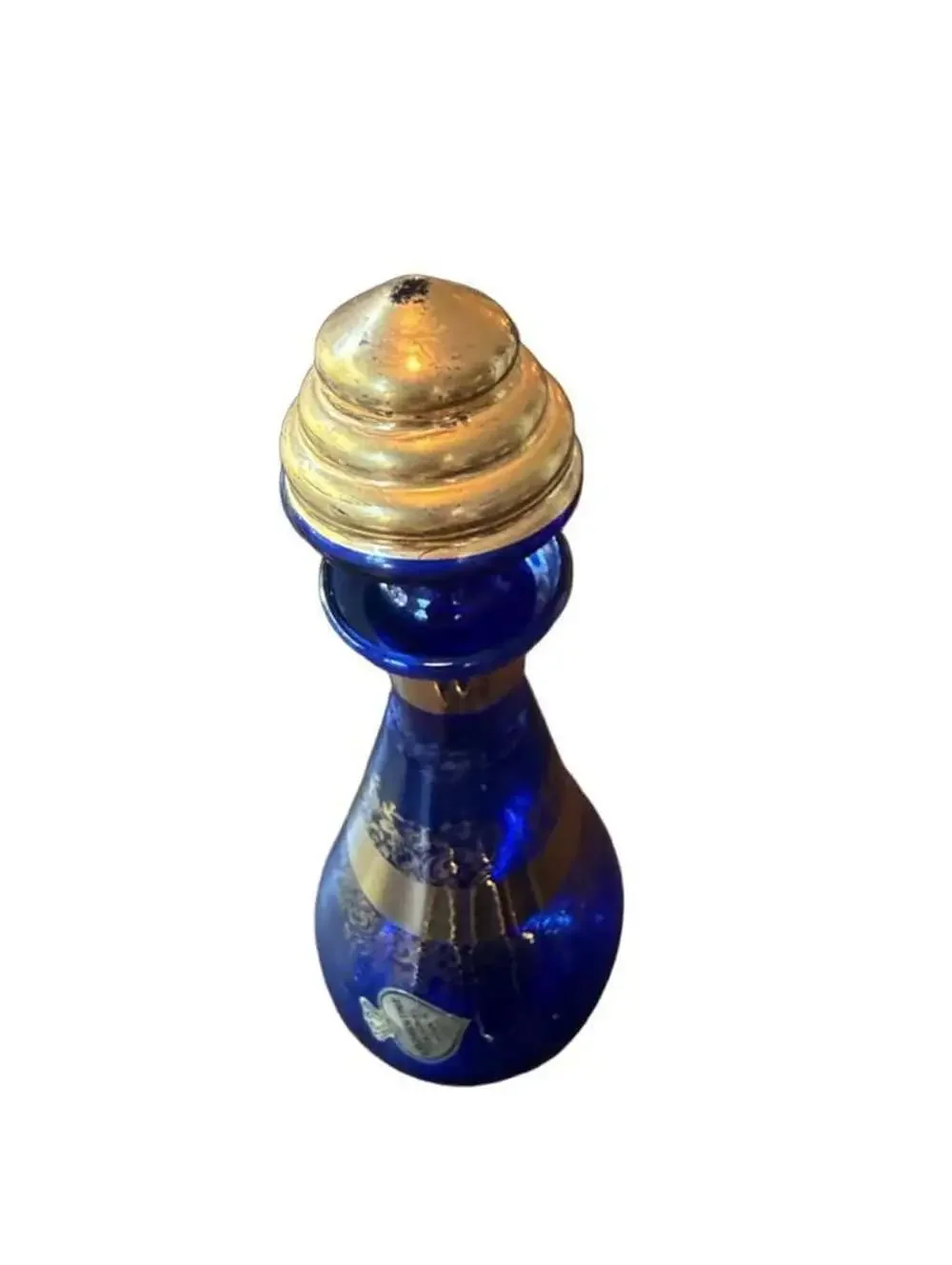 Florentine Decanter Set Cobalt Blue Gold Trim, Glass Stopper and 5 Cups